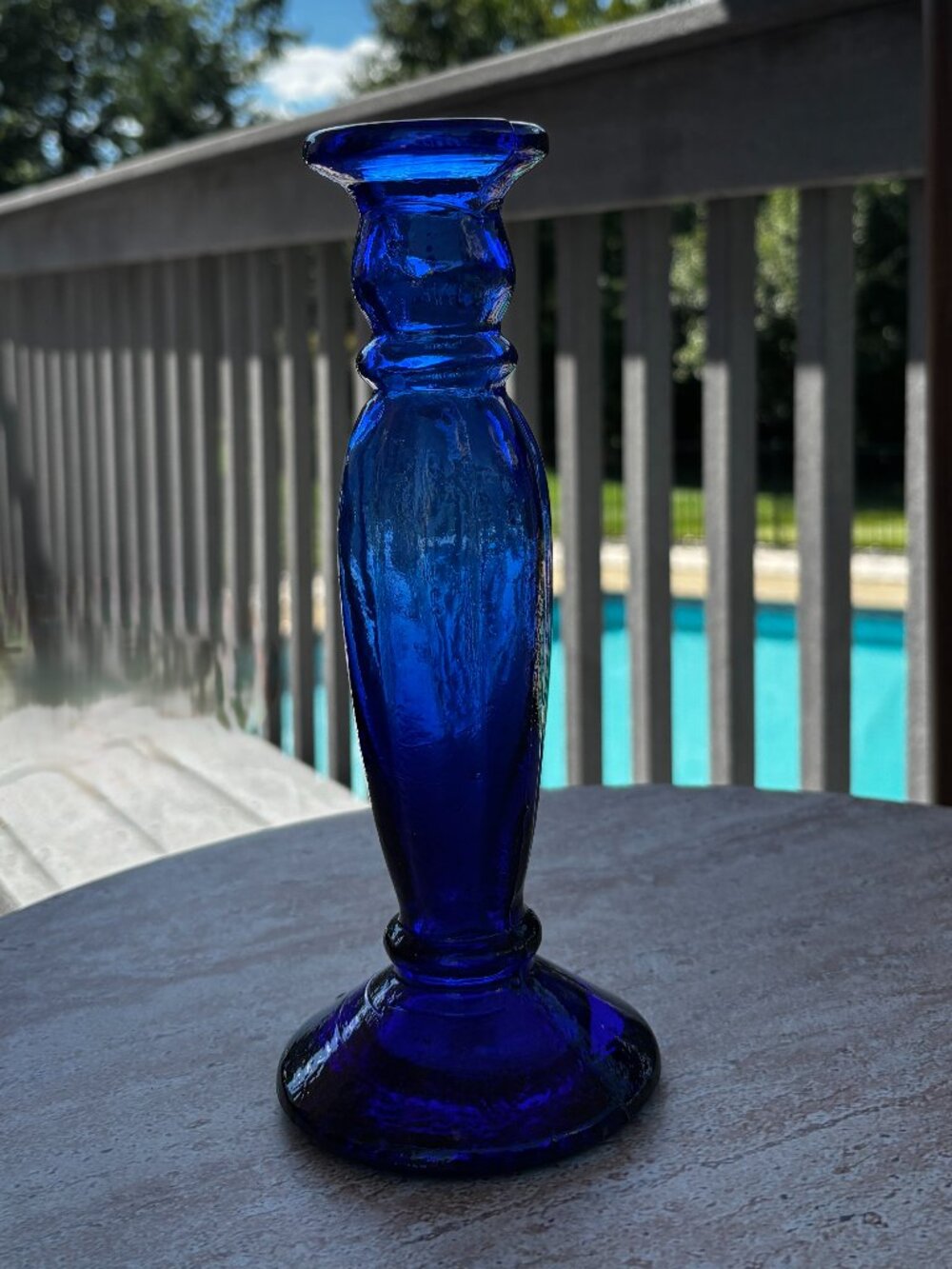 Vintage Heavy Cobalt Blue Hand Blown Glass Candlestick